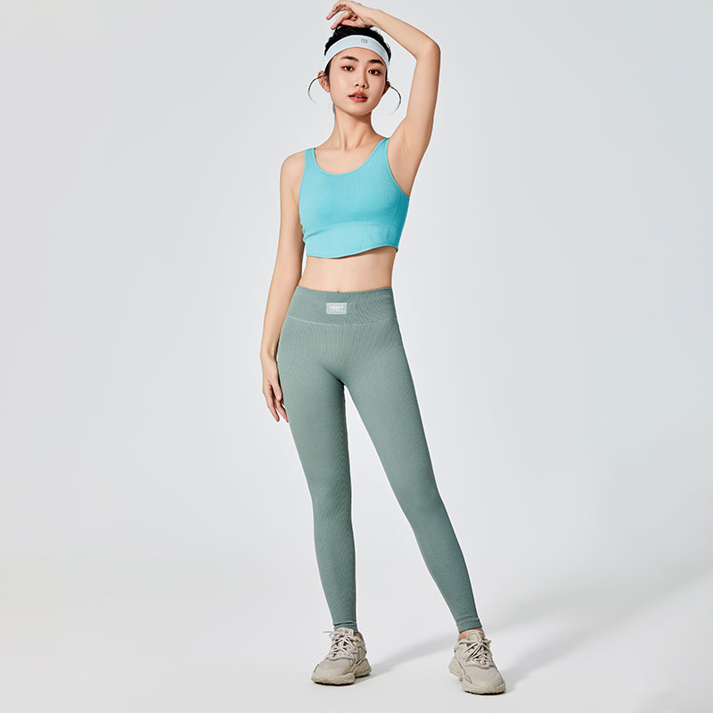 Quần legging thể thao nhuộm đồng bằng màu xanh lá cây cho nữ